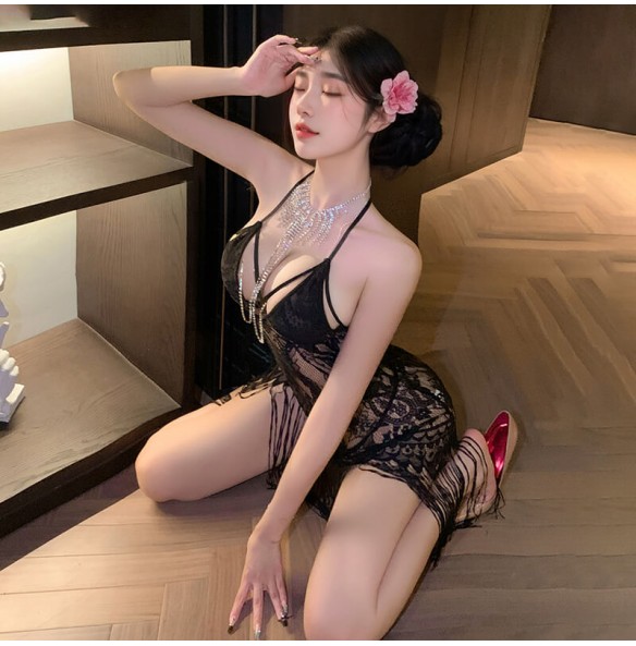 FEE ET MOI - Midnight Cha-Cha Sheer Fringe Nightdress (Black) FEE ET MOI - Midnight Cha-Cha Sheer Fringe Nightdress (Black)